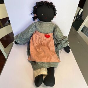 Vintage African American Homemade rag doll yarn hair folk art rag doll